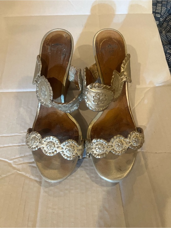 Jack Rogers Shoes - Jack Rogers Metallic Gold Braided Floral Wedge Sandals